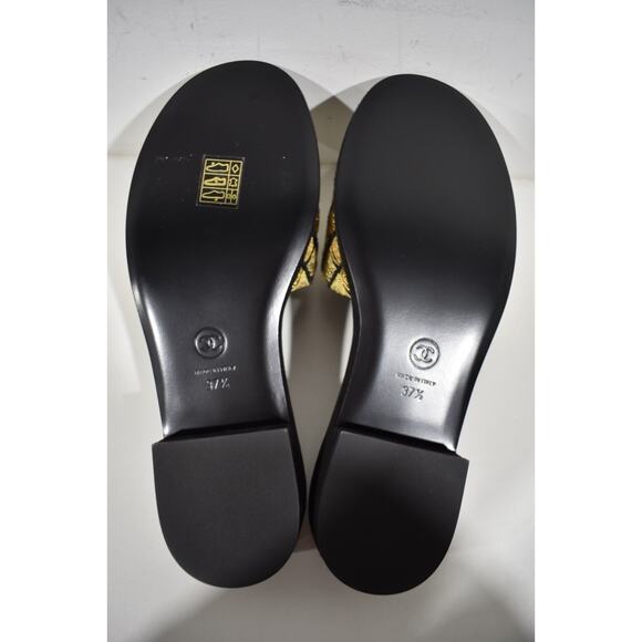 Chanel 21A Gold Black Pearl Embroidery Bead CC Logo Slide Sandal Mule Flat 37.5 - Picture 12 of 12